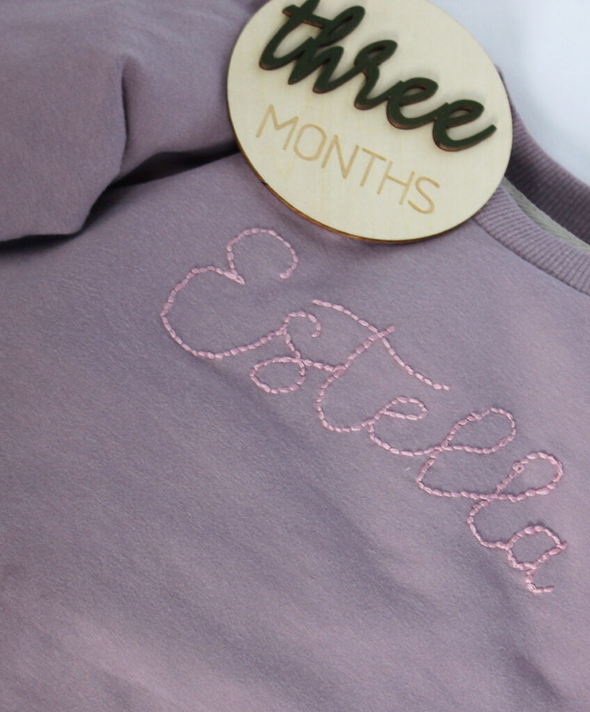 Personized hand embroidered baby name sweatshirt